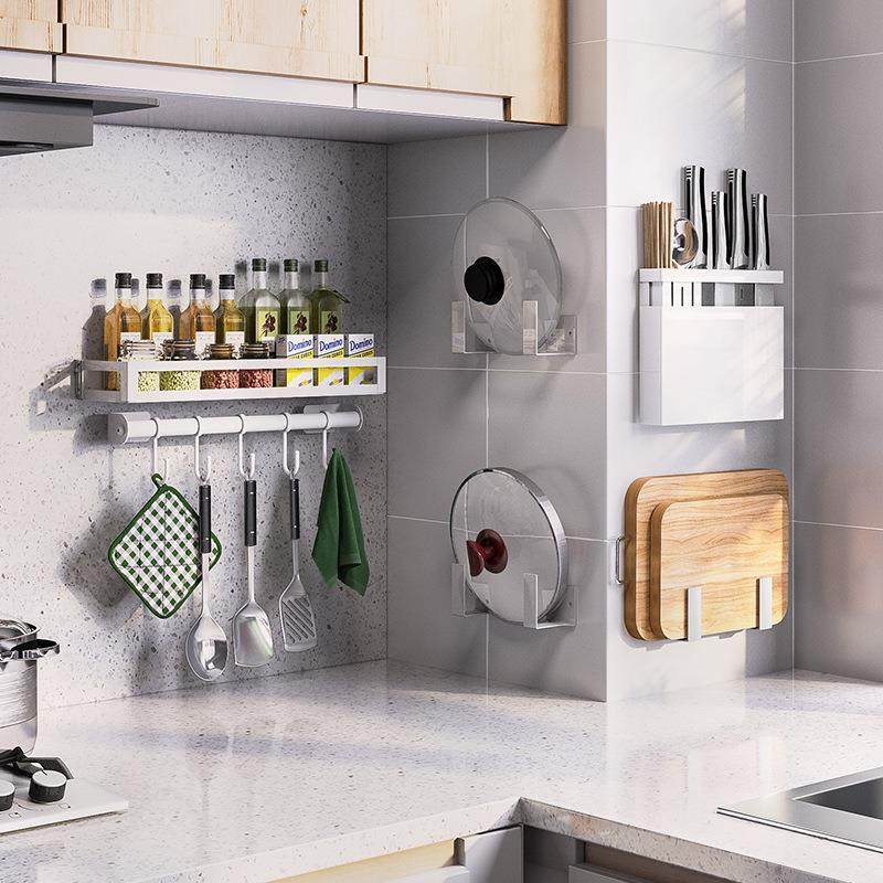 不锈钢免打孔厨房置物架壁挂式锅盖砧板架刀具架调味料碗碟收纳架,厨房/烹饪用具,抹布架/厨房清洁收纳架,淘宝优惠券,粉丝福利购,淘宝优惠卷