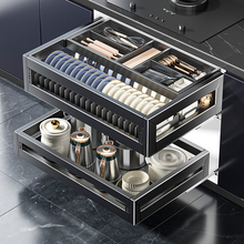 四季沐歌厨房橱柜拉篮抽屉式304不锈钢锅具收纳内置碗篮三层拉篮