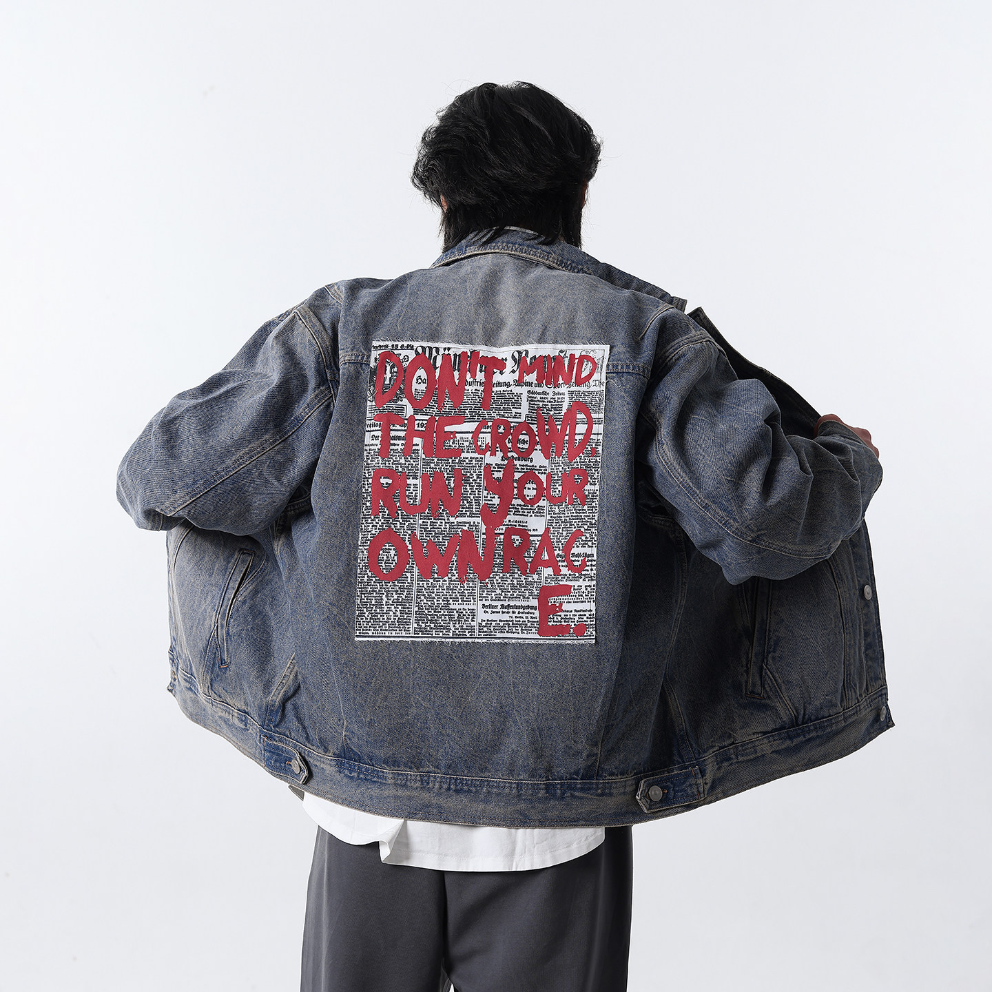 ARTvoz贴布绣印花水洗牛仔外套男