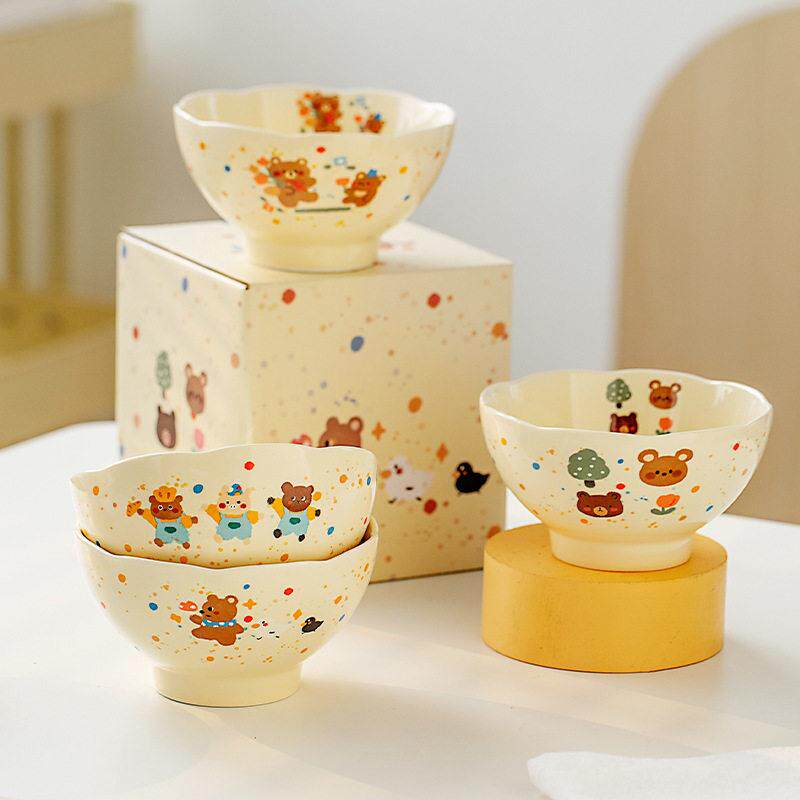 屿鹿5寸花边碗家用颜值水果碗燕麦片早餐甜品陶瓷碗酸奶碗饭碗