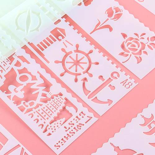 新款长条3代绘画模板12款8张一套手抄报画画PET模板小尺子套装