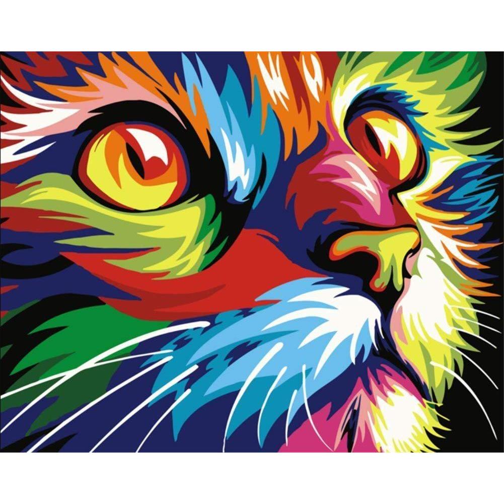 厂家DIY数字油画40*50CM外贸无框客厅卧室装饰画炫彩动物猫