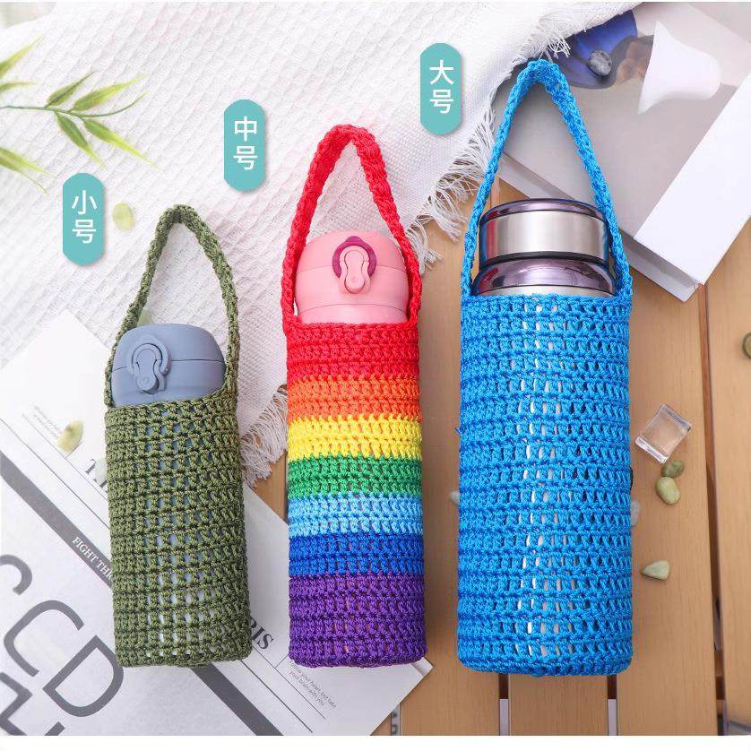 大容量纯手工编织水杯套提绳隔热玻璃杯套800-1000毫升通用