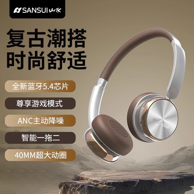 山水DT11新款复古穿搭头戴式无线蓝牙耳机男女降噪隔音超长续航