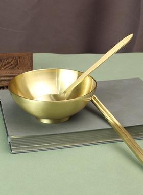 纯铜加厚碗筷勺叉套装家用防烫黄铜饭碗工艺品结婚礼物金黄铜饭碗