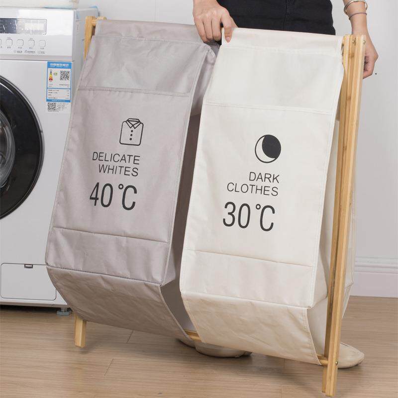 竹制X型架三色组合折叠脏衣篮外贸亚马逊款热卖 楠竹布艺家居收纳