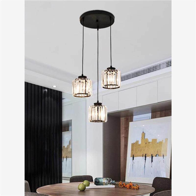 餐厅灯轻奢吊灯水晶灯三头简约现代饭厅餐桌吧台创意圆罩厨房灯具