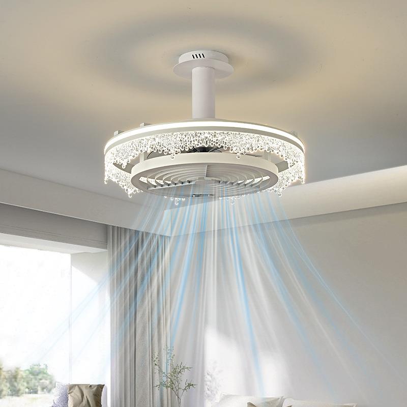 卧室风扇灯意式简约创意水滴纹房间主卧全光谱护眼隐形静音吊扇灯