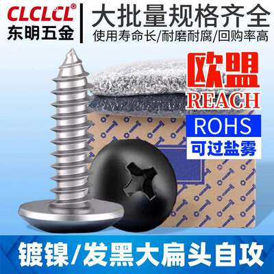 TA镀镍/黑色十字大扁头自攻螺丝圆头自攻钉蘑菇头螺丝钉木螺丝M3
