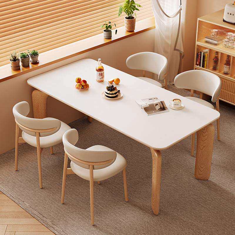 原木纯白色德利丰岩板实木餐桌白蜡木大象腿长方形小户型家用饭桌