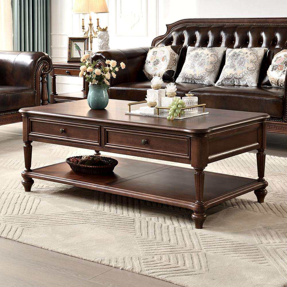 美式复古实木茶几全原木家具核桃木小户型客厅家用茶几电视柜组合