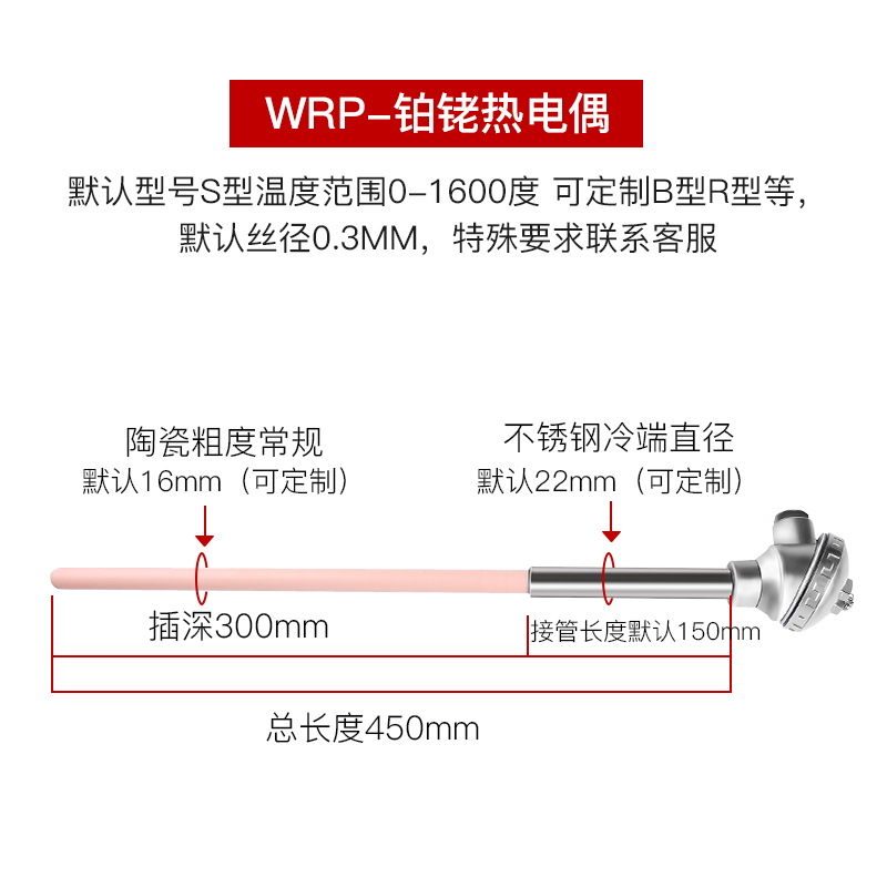 进口S型铂铑热电偶WRP-130/0-1600度高温刚玉管热电Z偶温度传感器
