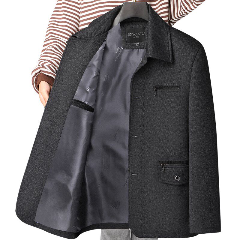 爸爸秋冬装外套男中年休闲翻领夹克衫上衣冬季中老年加绒宽松衣服