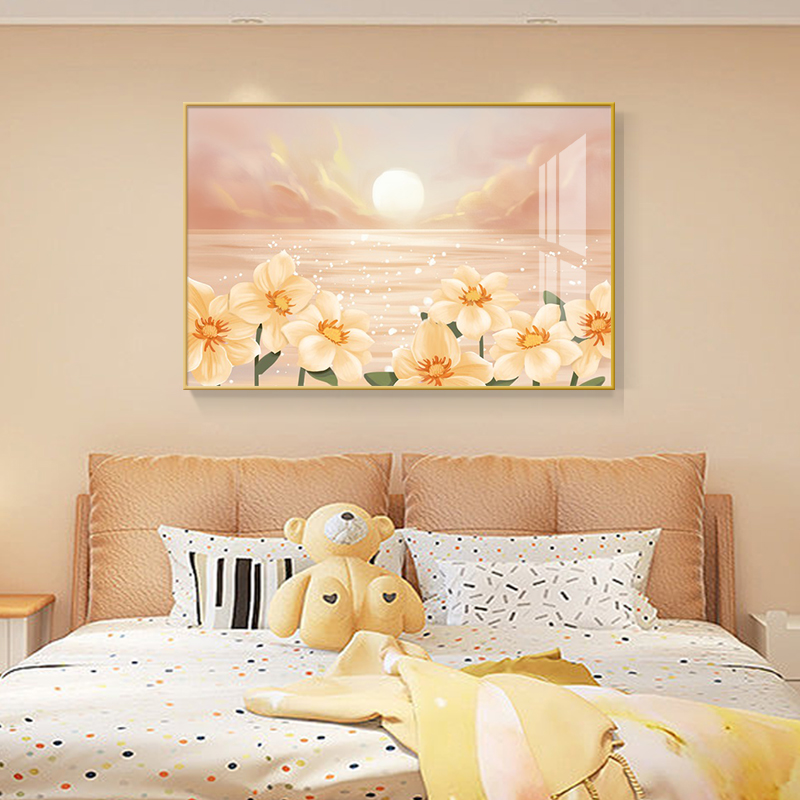 北欧卧室装饰画奶油风日出海景床头挂画客厅主卧房间背景墙壁画
