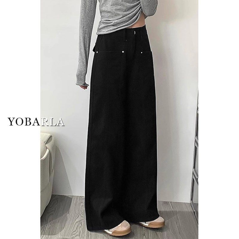 黑色直筒牛仔裤女冬季新款加绒大码胖mm宽松显瘦梨形身材阔腿裤子