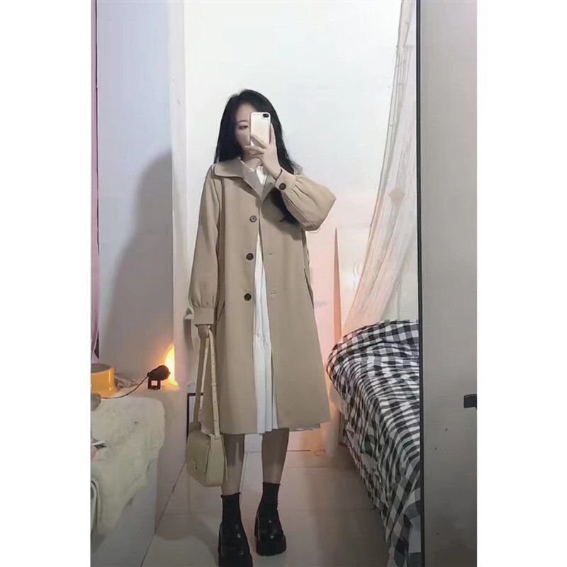 145小个子风衣外套女150cm矮个子显高设计感宽松中长款大衣xxs秋