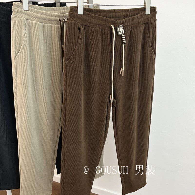 显瘦腿长~柔糯垂感秋季灯芯绒休闲裤男士宽松微锥西装裤男小西裤