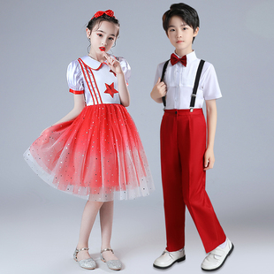 儿童红歌合唱演出服装幼儿园舞蹈服中小学生大合唱团诗歌朗诵礼服