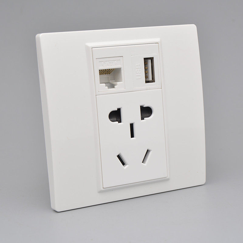 六类网络USB带五孔电源插座5孔加千兆电脑电视网线USB数据线面板