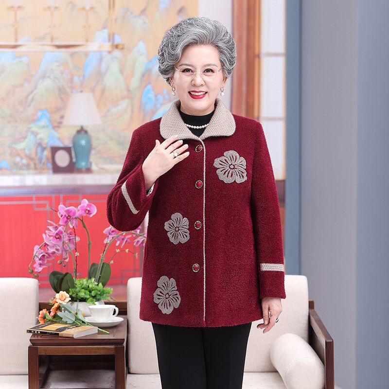 老年人外套春秋款女60岁70老太太胖奶奶冬装大码加绒厚毛呢上衣服