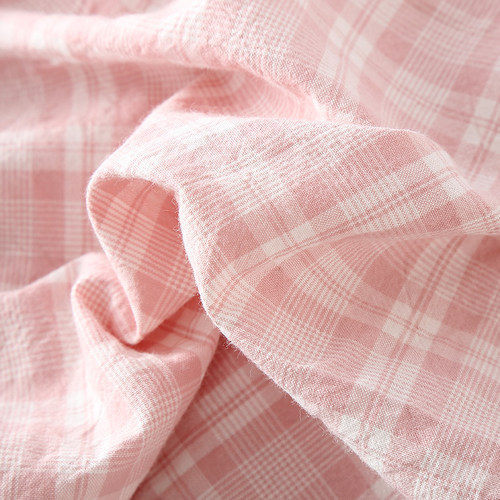 夏季薄款纯棉色织棉纱宽松简约高腰全棉格子家居情侣睡裤短裤男女