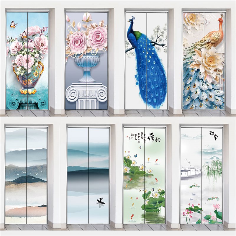 电梯门装饰贴画高级感卡通定制电影院商场入户一梯一户黑胶自粘