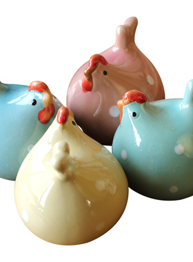 美式田园彩色点点鸡陶瓷摆件 家居隔板装饰品 橱柜摆件