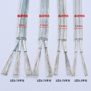 纯铜透明电线插头带线2芯0.50.75平方电源延长线台灯带插头护套线