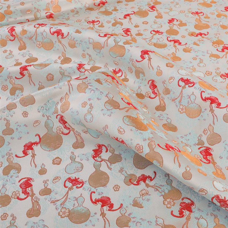 《FS001葫芦红蝠纹》国风仿宋锦提花布料古风旗袍衬衫连衣裙面料