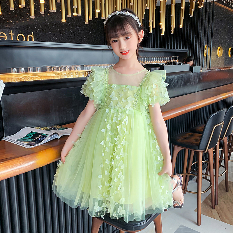 女童夏季连衣裙2023新款洋气高级绿色儿童裙子夏装纱裙女孩公主裙