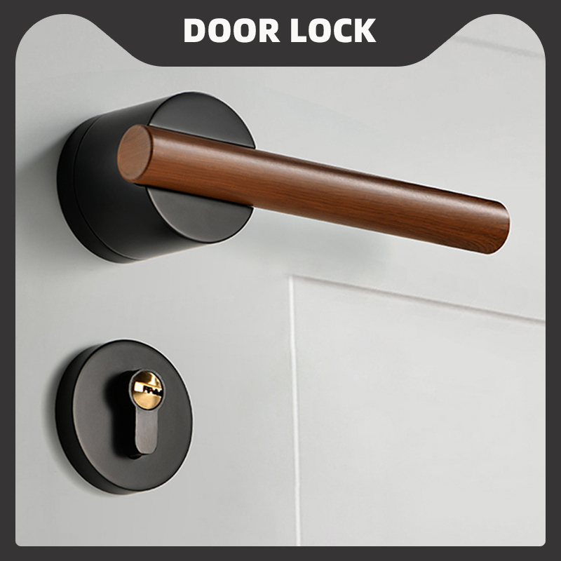 门锁室内木门卧室门房门分体式静音磁吸锁家用房间门木纹把手套装