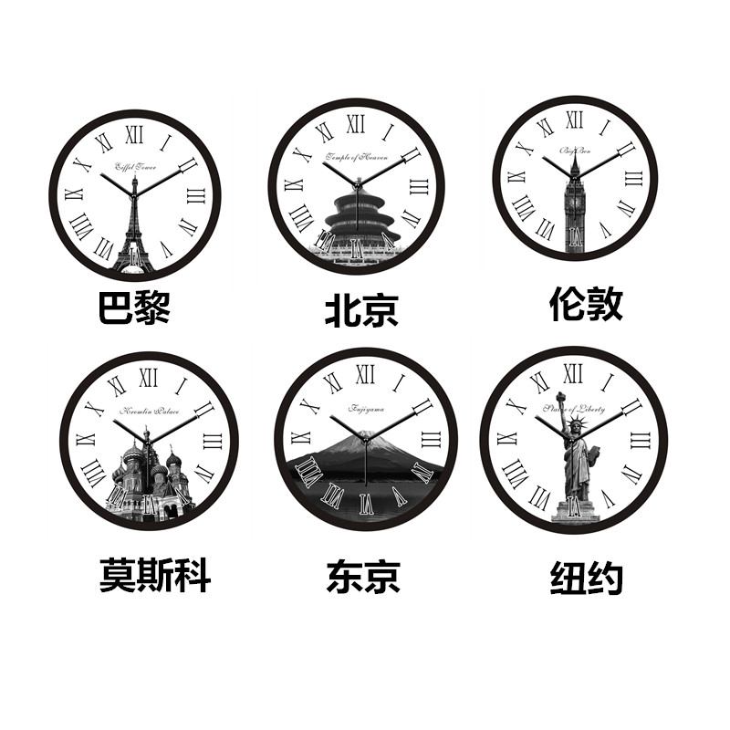 酒店大堂挂钟宾馆前台时钟创意金属圆形静音客厅挂钟金色世界时钟