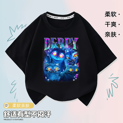 kpopdemonhunters猎魔女团儿童卡通印花纯棉T恤男女童宽松上衣酷