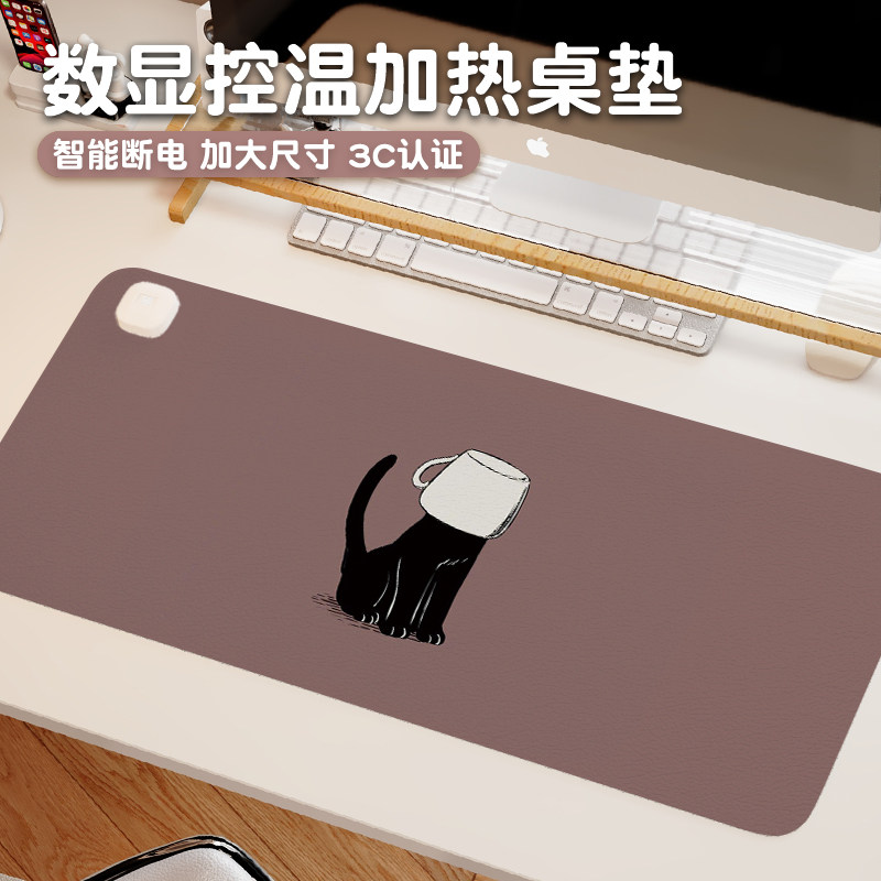 可爱猫咪加热鼠标垫子女生卡通ins超大发热暖桌垫办公室垫子桌面垫防水usb电脑键盘垫电热板暖手桌垫可加热垫