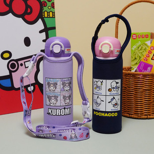 适用日本泰福高保温杯套儿童卡通四格漫画500ml手提斜挎水壶套袋
