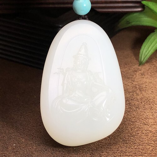 和田羊脂白玉观音吊坠收藏级