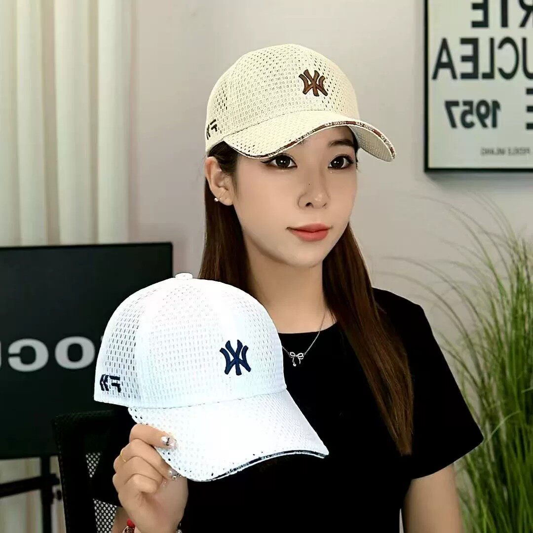 潮优优NY夏季帽子男女新款大头围网眼透气棒球帽出游防晒遮阳帽潮
