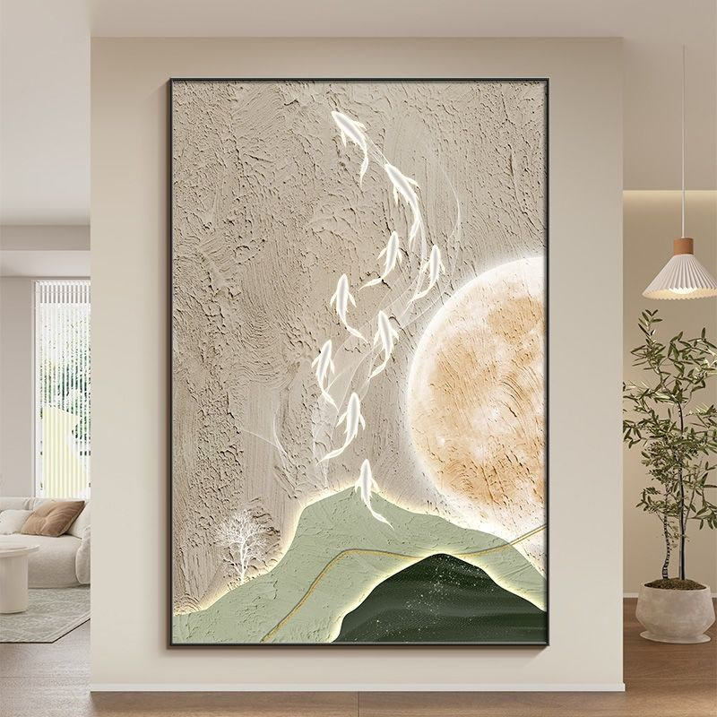 简约九鱼玄关装饰画挂画背景墙现代沙发轻奢客厅走廊过道落地壁画图片