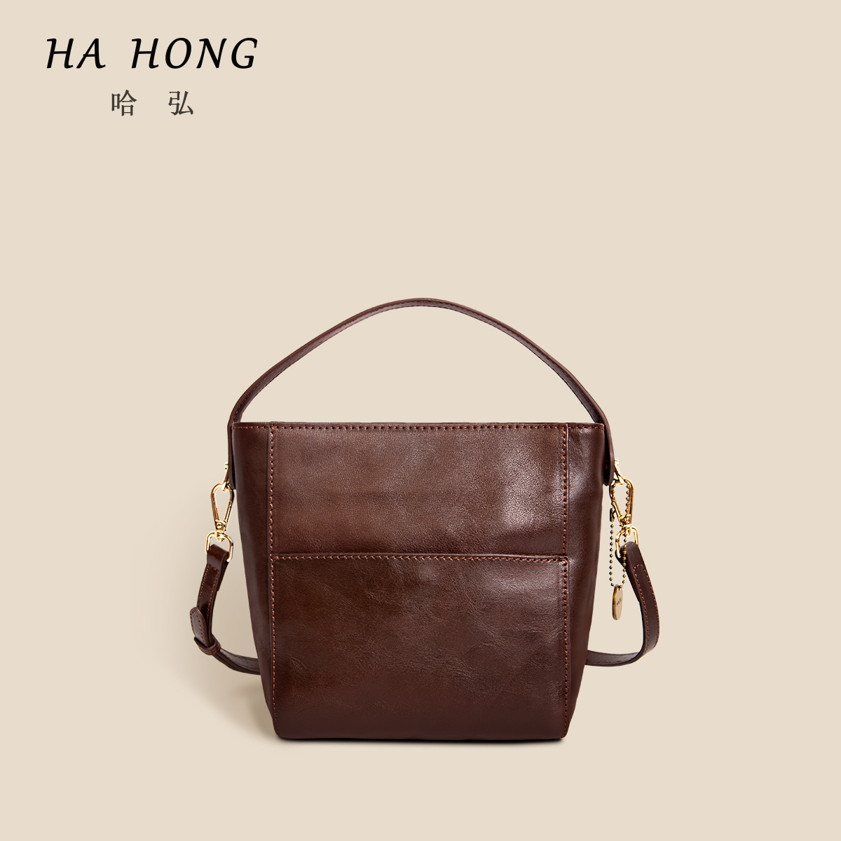 哈弘小水桶包复古休闲小众包真皮
