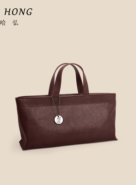 哈弘新款头层牛皮休闲简约斜挎包通勤包包托特包手提公文包极简包