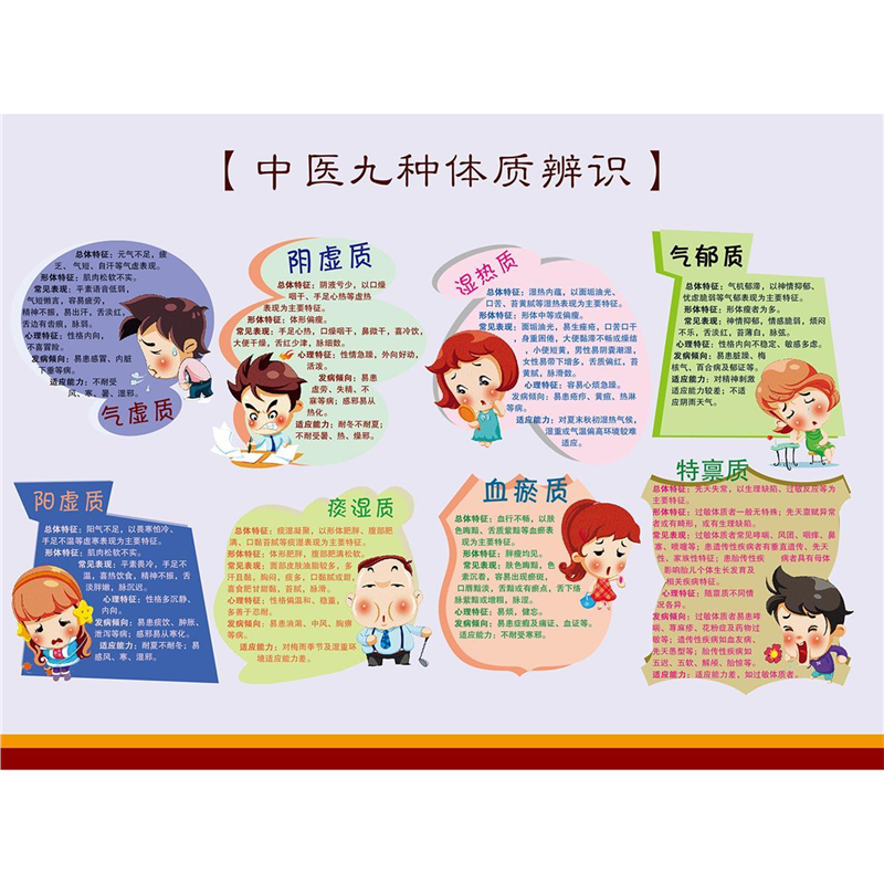 中医九种体质辨识中医养生馆装饰海报宣传画拔罐刮痧推拿墙贴中医
