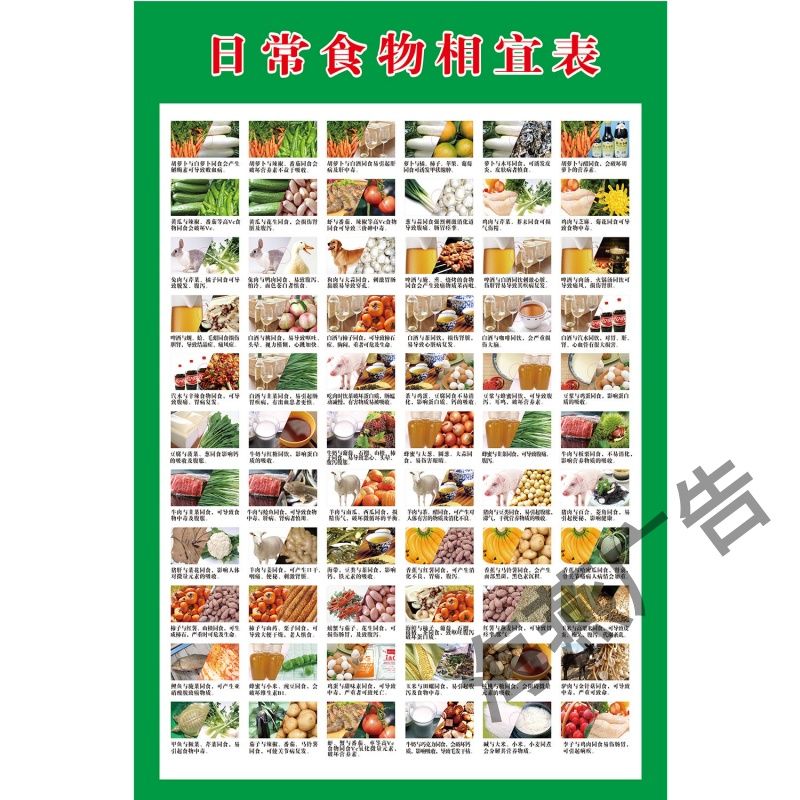 食物相宜相克挂图海报墙贴画厨房墙壁贴画饮食宜忌表营养搭配食疗