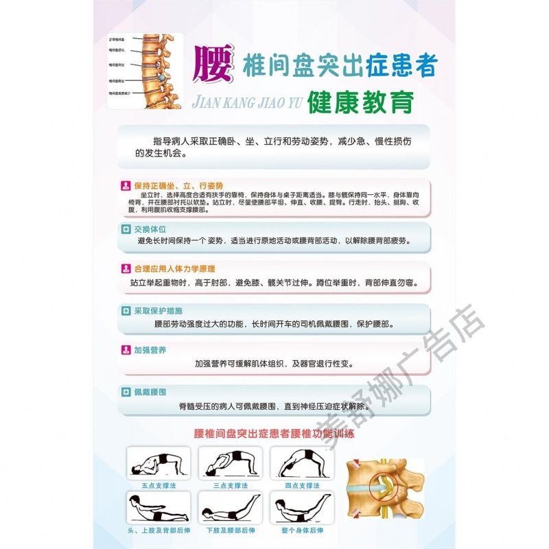 腰间盘突出症临床表现海报中医养生贴画医院门诊宣传海报自粘墙贴