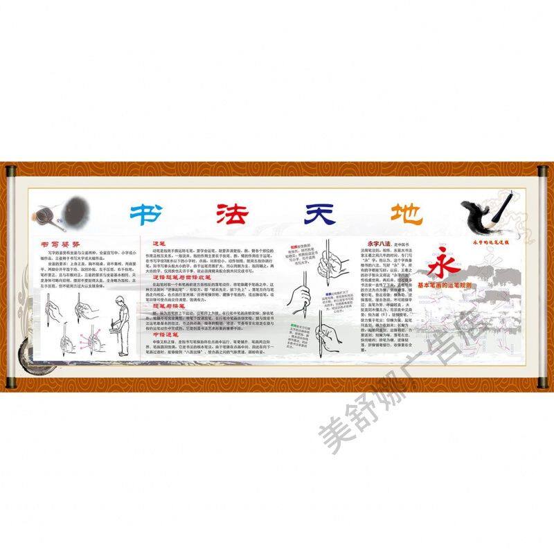 毛笔字写字姿势五指执笔法永字八法书法练习教室海报pp背胶张贴画