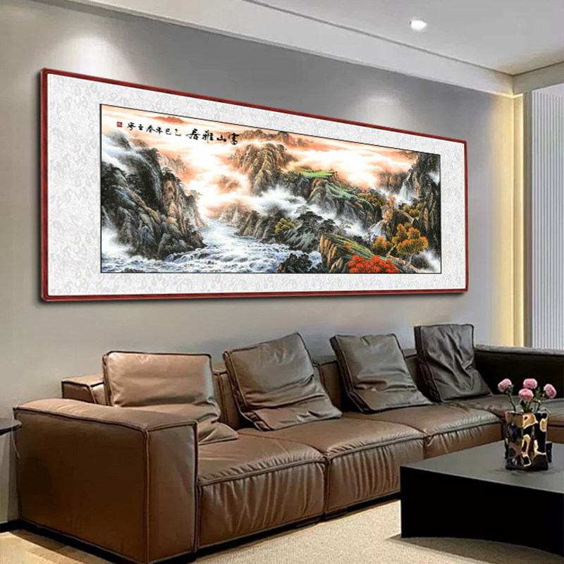 纯手绘国画鸿运当头山水画富山雅居客厅装饰画办公室挂画背景壁画