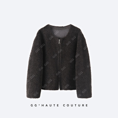 【格格来了】100%全羊毛皮草圆领外套