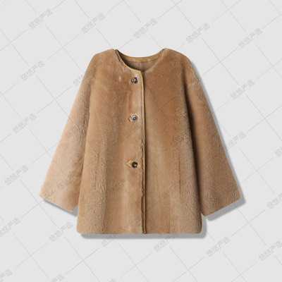 【高端线 原皮原毛】真皮皮衣女原生态皮毛一体圆领皮草外套