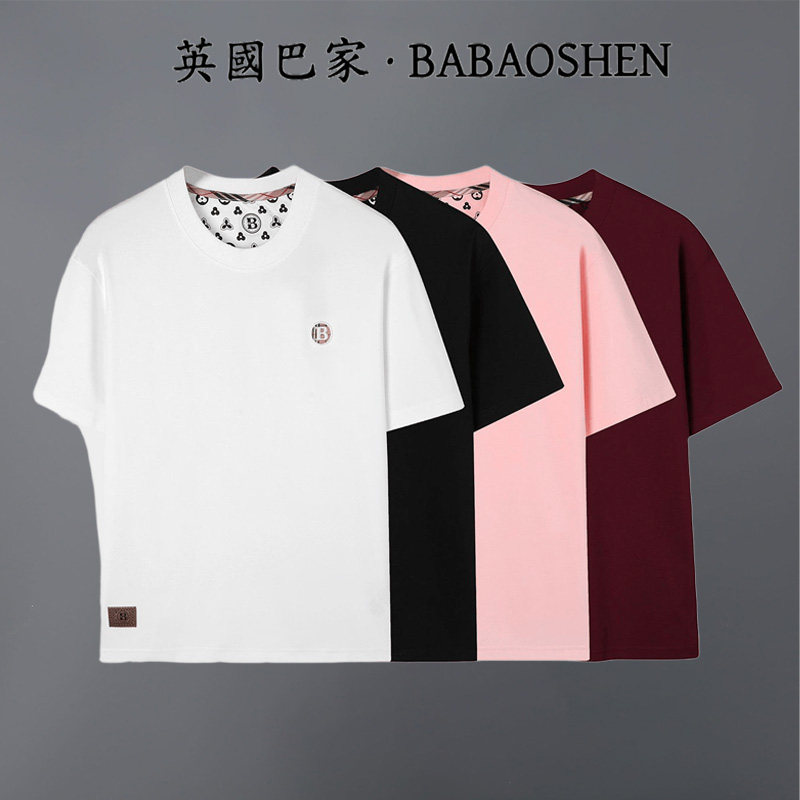 BABAOSHEN短袖T恤轻奢圆领男女情侣款刺绣百搭潮流