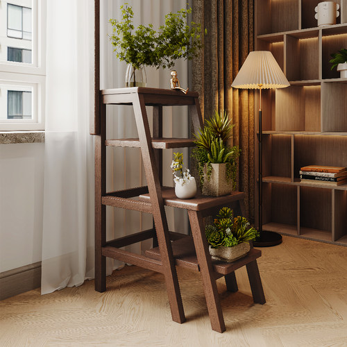 实木梯凳家用折叠楼梯多功能人字梯室内登高踏板凳子两用四层爬梯
