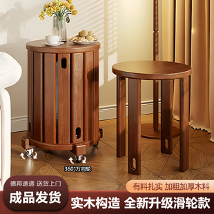 实木矮凳可叠放凳子茶几组合圆凳家用凳叠堆放收纳椅子小凳子滑轮